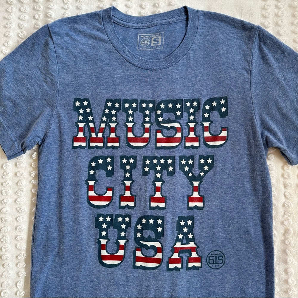 Music City USA T-Shirt Nashville Stars and Stripes Graphic Tee S